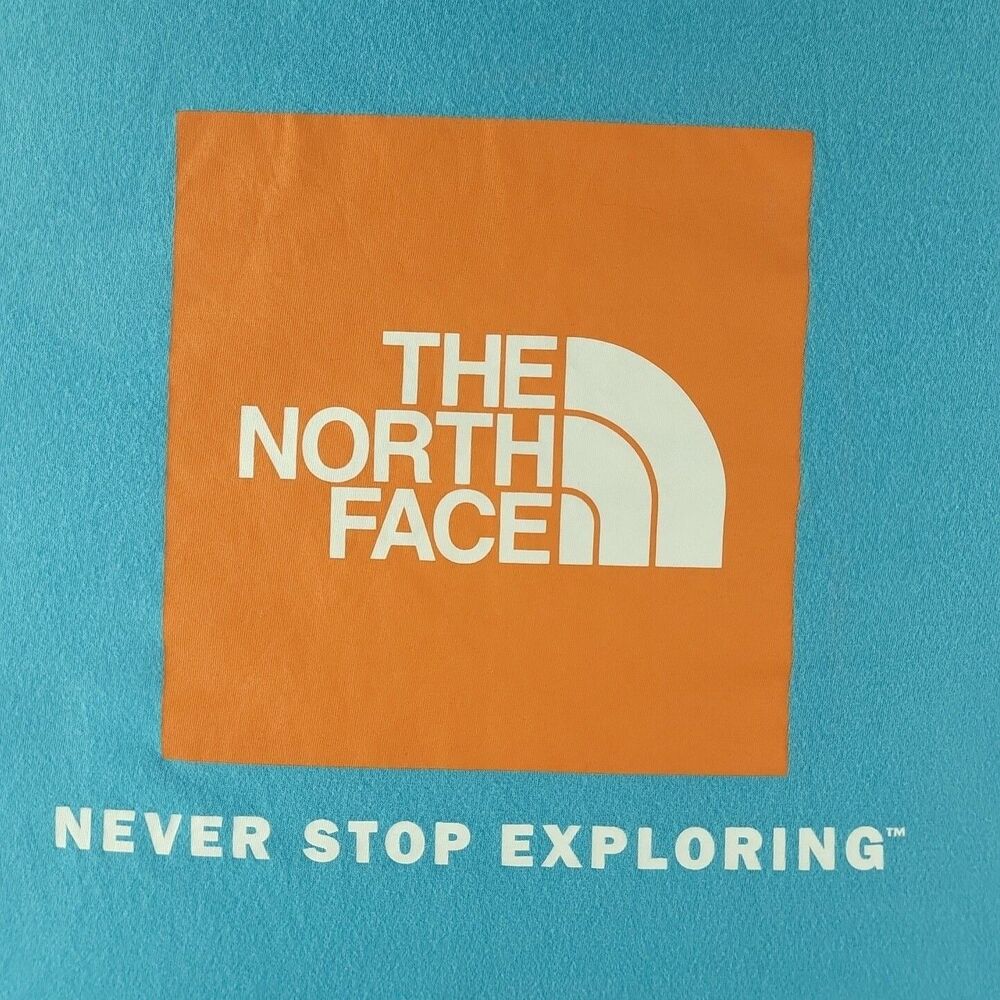 The North Face Mens Teal Blue Logo Graphic Tee C-Neck Never Stop Exploring 2XL